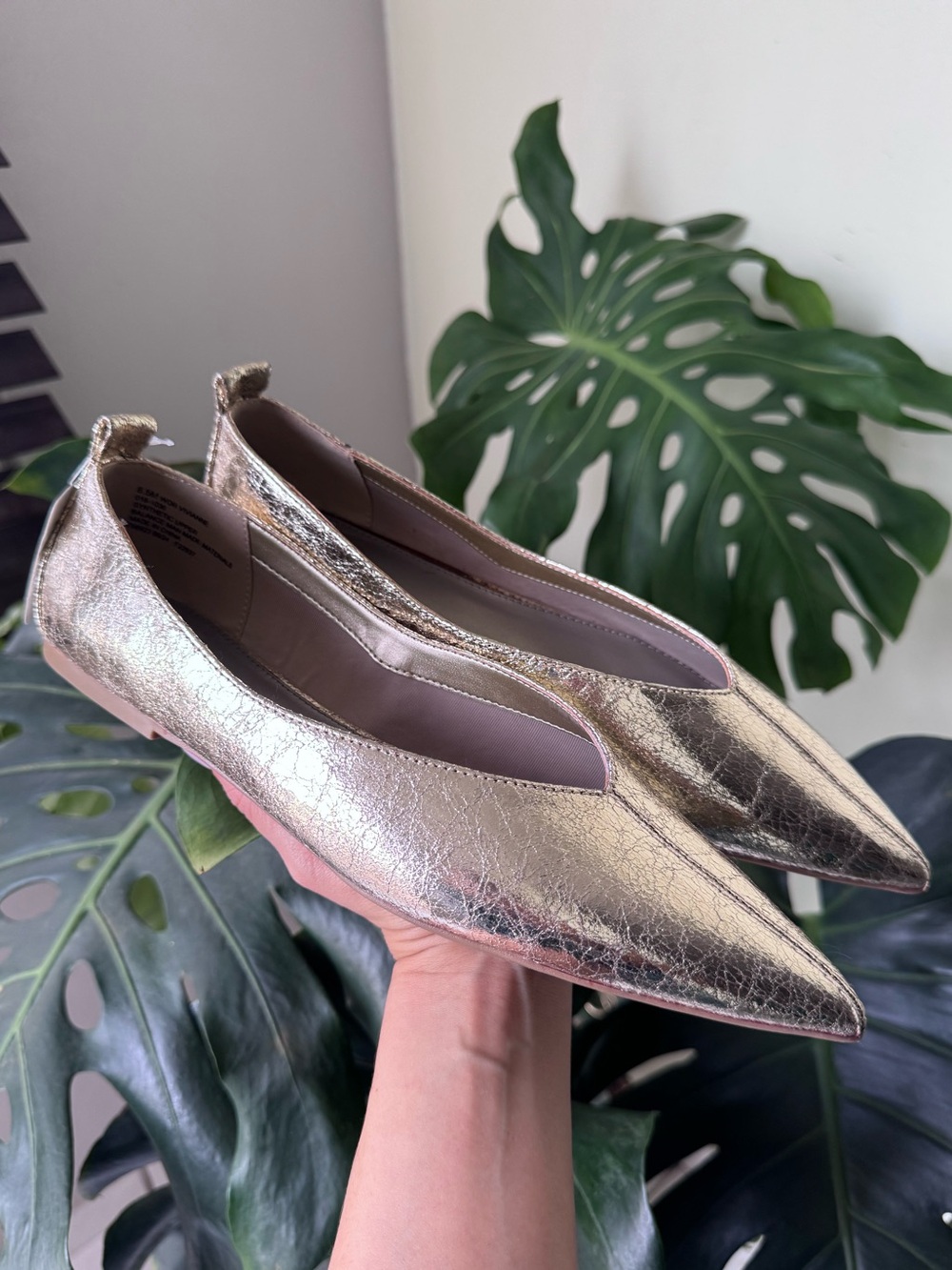 NWT Worthington Vivianne Metallic Gold Pointed Toe Ballet Flats - Size 8.5